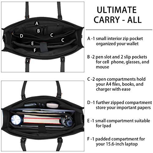 Laptop Bag for Women Waterproof Lightweight Leather 15.6 Inch Computer Tote Bag Business Office Briefcase Large Capacity Handbag Shoulder Bag Professional Office Work Bag Black Laptop Bag for Women Waterproof Lightweight Leather 15.6 Inch Computer Tote Bag Business Office Briefcase Large Capacity Handbag Shoulder Bag Professional Office Work Bag Black